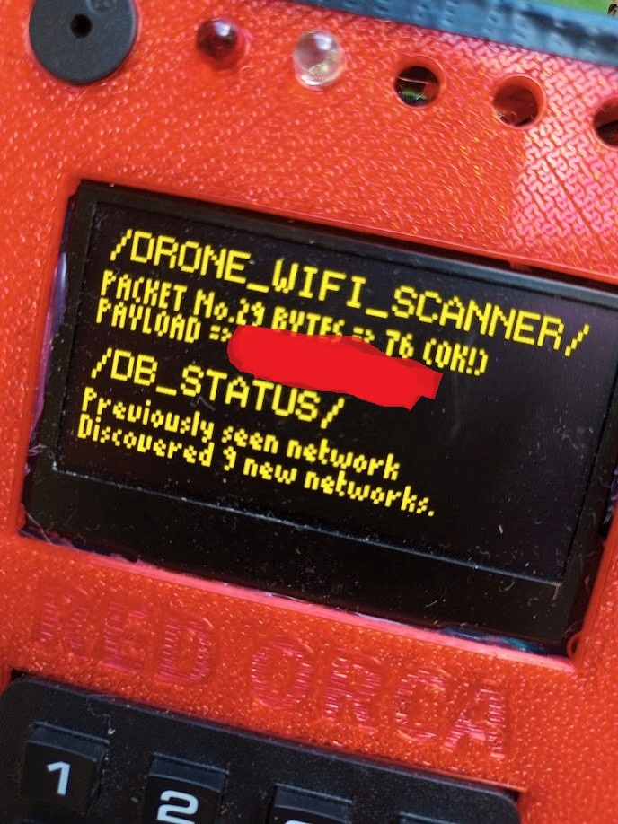 A photo of the red_orca drone wifi scanner data display screen.
