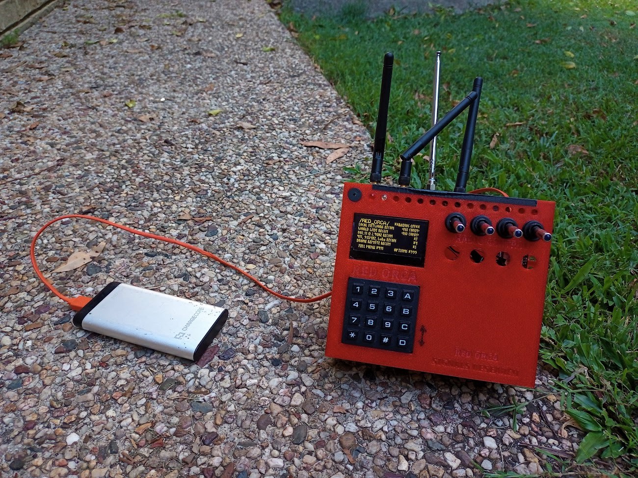 A photo of the red_orca system running on a battery pack.