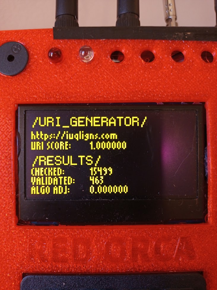 A photo of the red_orca uri generator display screen.